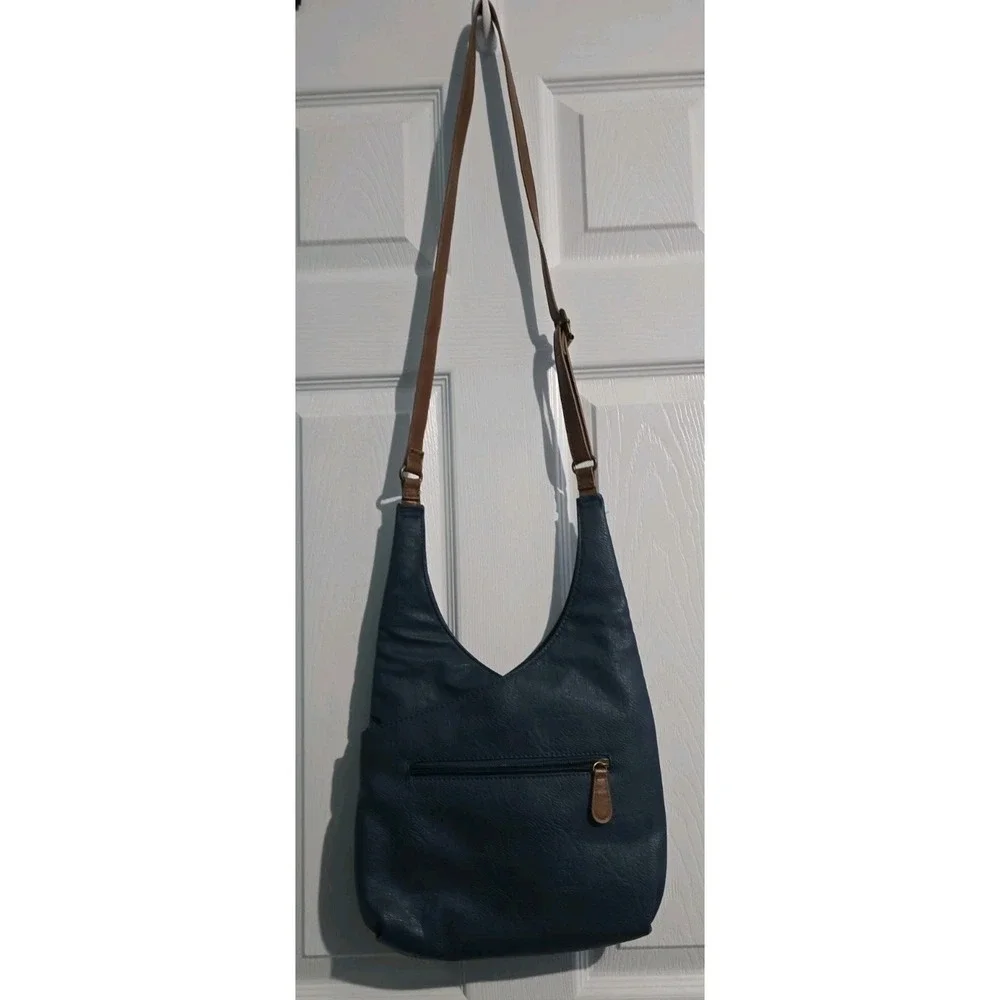 Vintage Bueno Blue Brown Vegan Hobo Shoulder Strap Crossbody Bag Purse Boho Teal